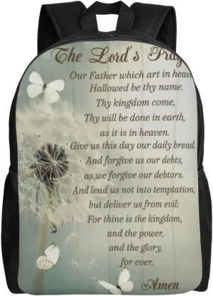Dandelion The Lord'S Prayer Backpack – Water-Resistant Laptop Bag, 15" Compartment, Lightweight Unisex Daypack For Work & Travel