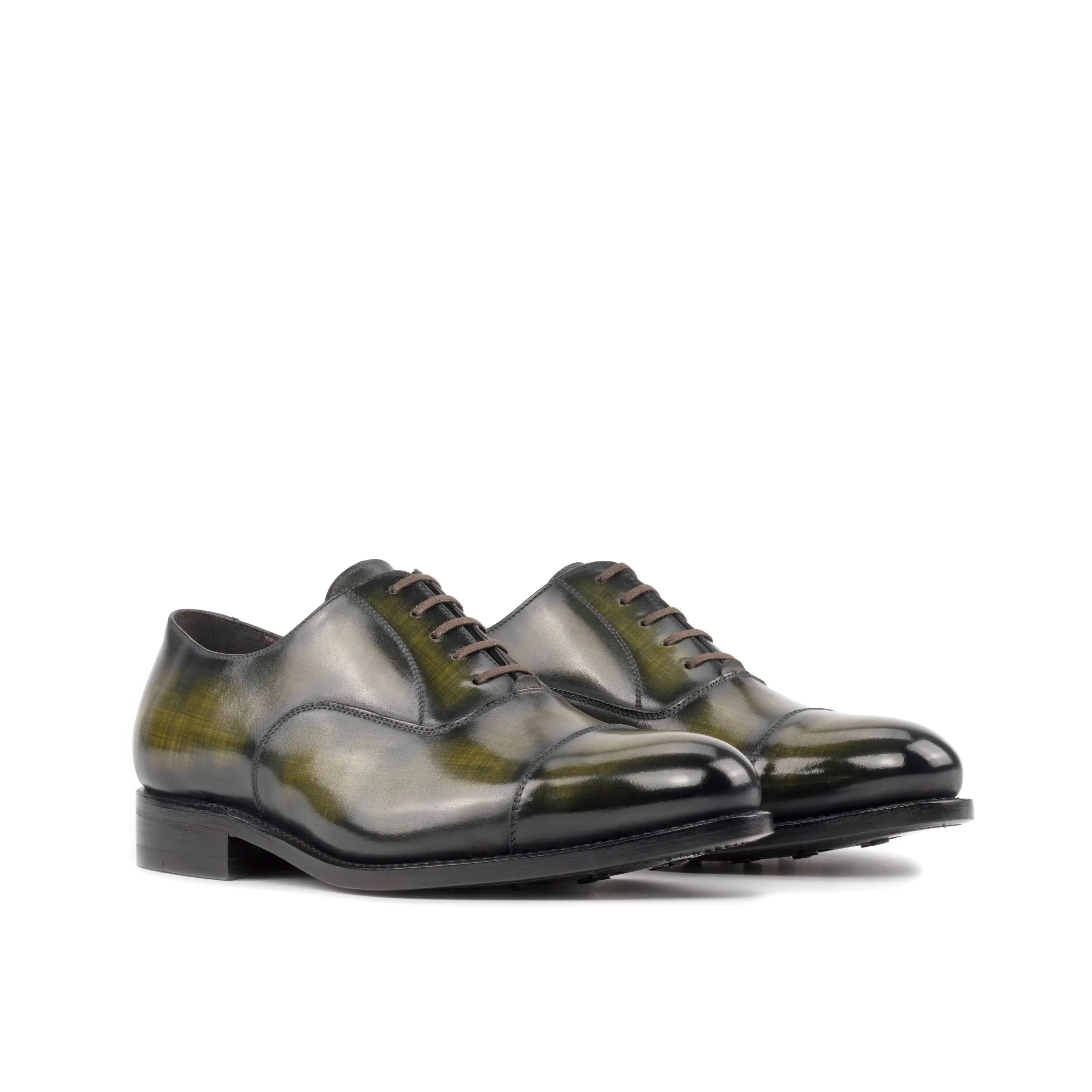 DapperFam Rafael in Khaki Men's Hand-Painted Patina Oxford