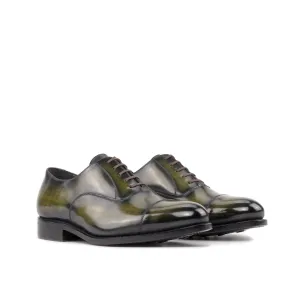 DapperFam Rafael in Khaki Men's Hand-Painted Patina Oxford