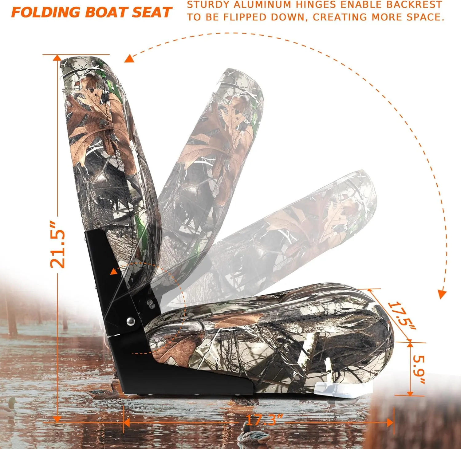 Deluxe Camo High Back Folding Fishing Boat Seat,Stainless Steel Screws Included