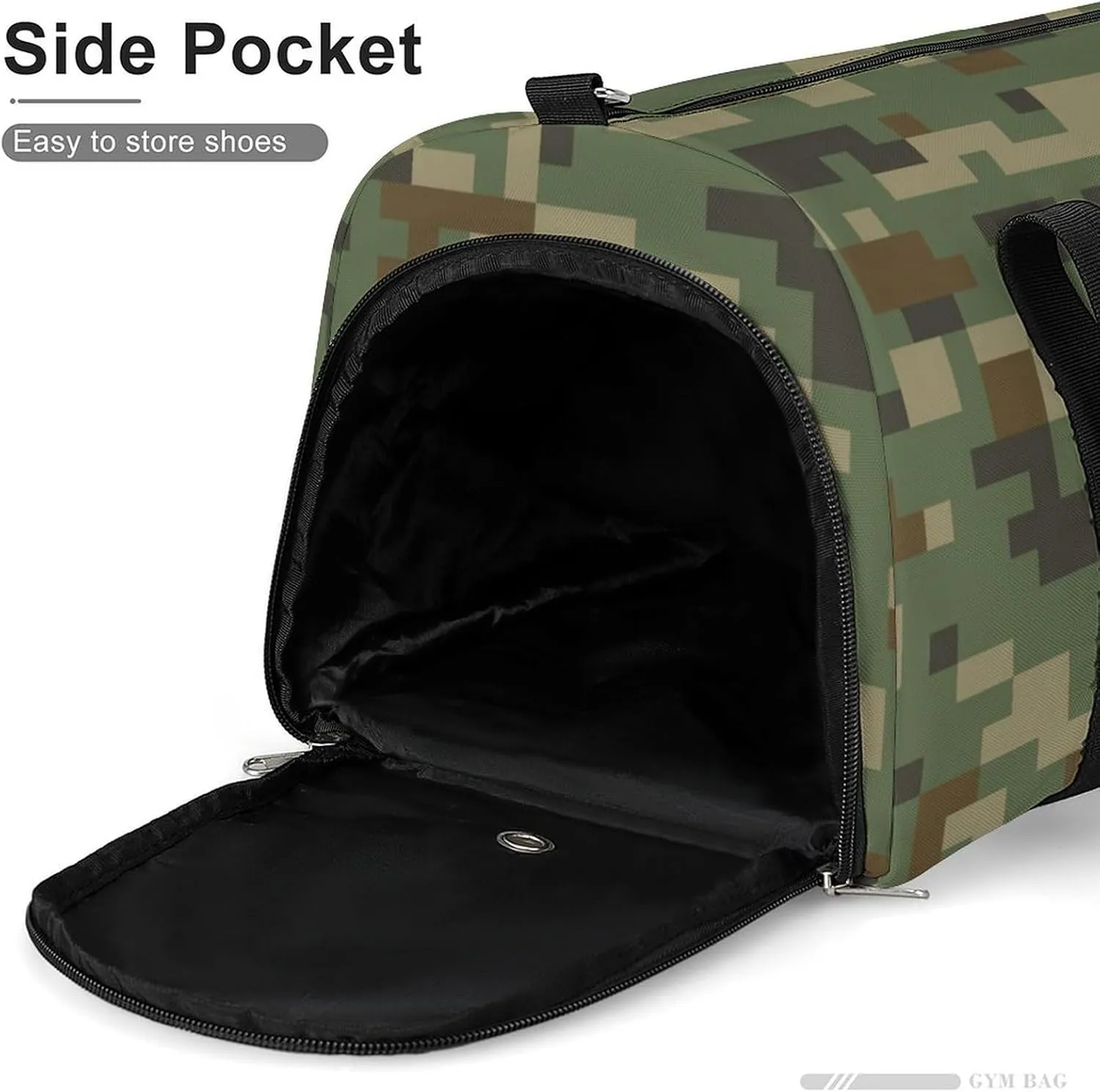 Digital Green Camouflage Fitness Large Gym Bag for Unisex with Shoe Compartment & Wet Pocket