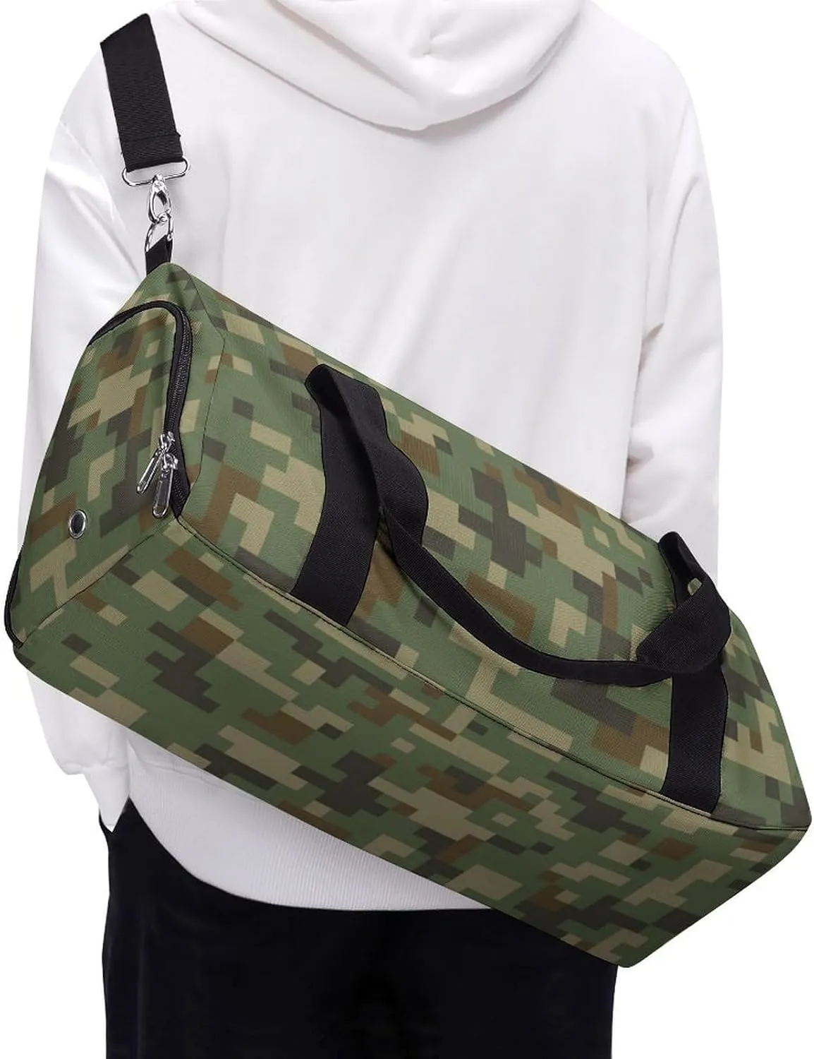 Digital Green Camouflage Fitness Large Gym Bag for Unisex with Shoe Compartment & Wet Pocket