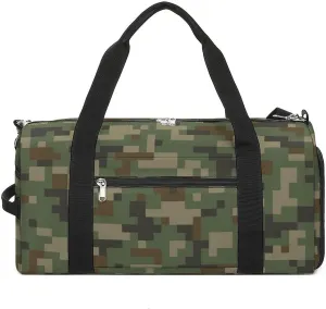 Digital Green Camouflage Fitness Large Gym Bag for Unisex with Shoe Compartment & Wet Pocket