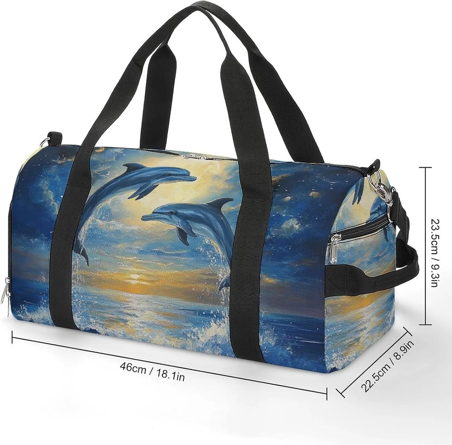 Dolphins Leaping in The Moonlight Fitness Large Gym Bag for Unisex with Shoe Compartment & Wet Pocket