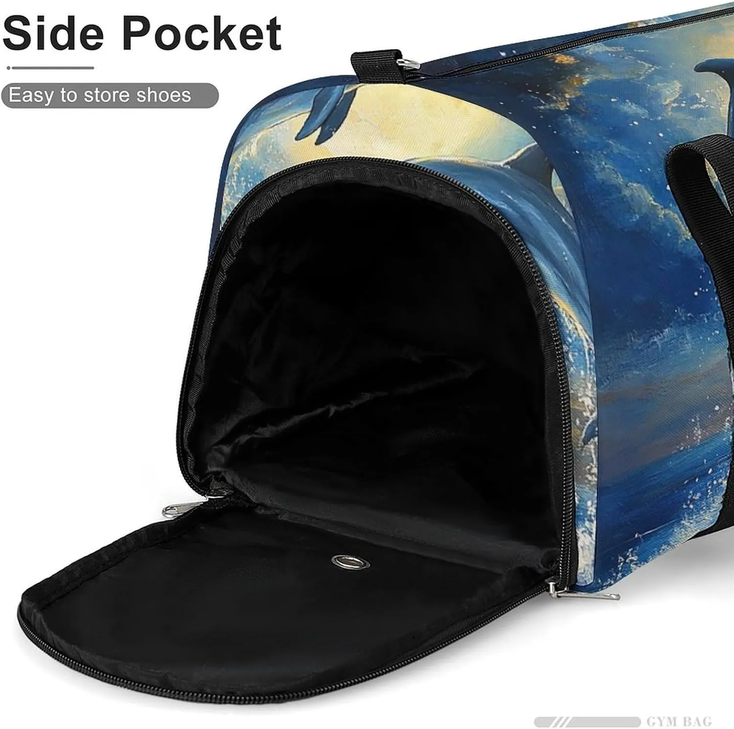 Dolphins Leaping in The Moonlight Fitness Large Gym Bag for Unisex with Shoe Compartment & Wet Pocket