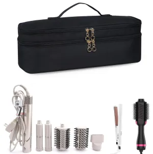 Double-Layer Travel Carrying Case for Revlon One-Step Hair Dryer and Volumizer Hot Air Brush, Portable Storage Organizer Bag Compatible with Shark FlexStyle/Dyson Airwrap Styler (Black)