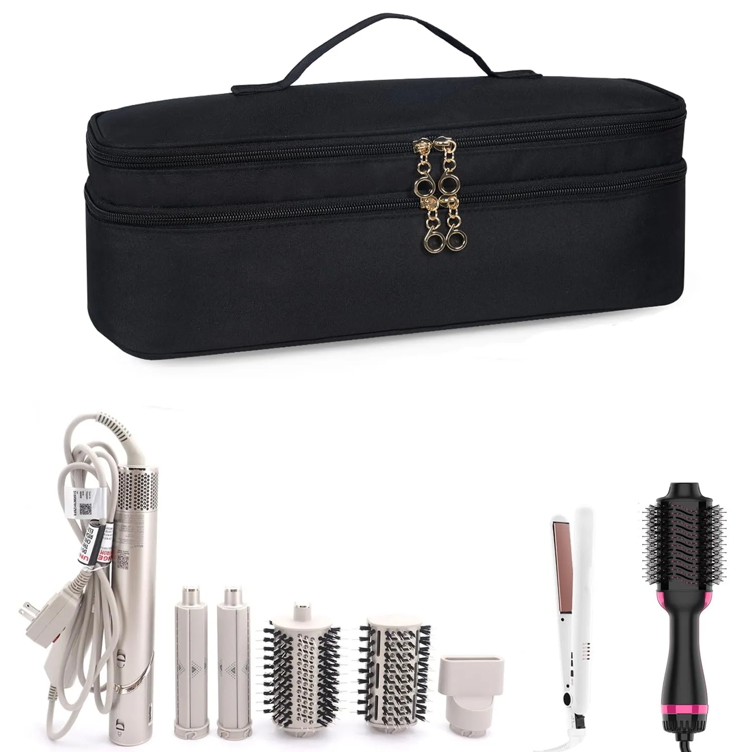 Double-Layer Travel Carrying Case for Revlon One-Step Hair Dryer and Volumizer Hot Air Brush, Portable Storage Organizer Bag Compatible with Shark FlexStyle/Dyson Airwrap Styler (Black)