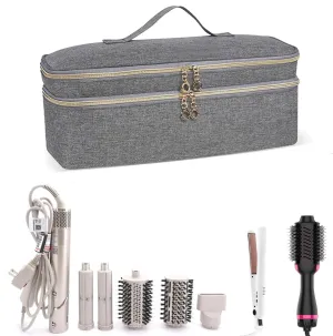 Double-Layer Travel Carrying Case for Revlon One-Step Hair Dryer and Volumizer Hot Air Brush, Portable Storage Organizer Bag Compatible with Shark FlexStyle/Dyson Airwrap Styler (Grey)