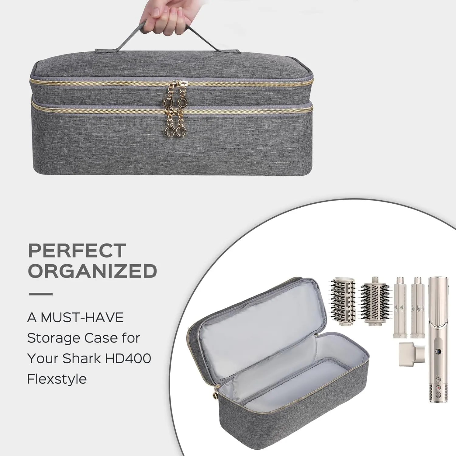 Double-Layer Travel Carrying Case for Revlon One-Step Hair Dryer and Volumizer Hot Air Brush, Portable Storage Organizer Bag Compatible with Shark FlexStyle/Dyson Airwrap Styler (Grey)
