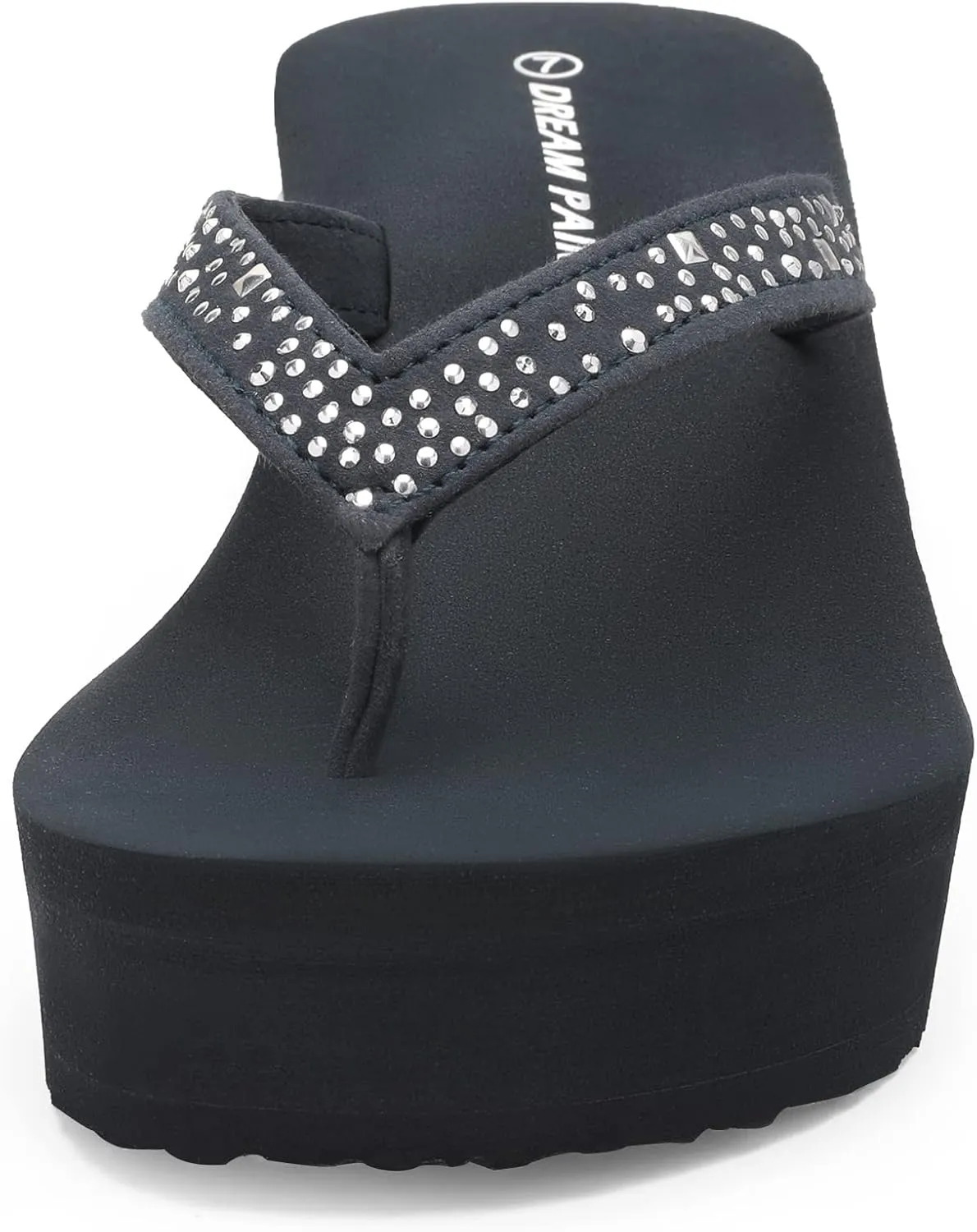 DREAM PAIRS Women's Platform Flip Flop Rhinestones Arch Support Comfortable Soft Cushion Wedge Flip Flops Summer Thong Sandals