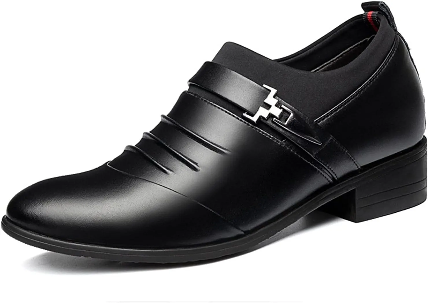Dress Oxford for Men Slip On Pleated Monk Strap Height Increasing Elevator 2.7 Inches Leather Rubber Sole Block Heel Non Slip Anti-Slip Outdoor