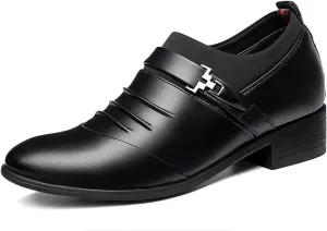 Dress Oxford for Men Slip On Pleated Monk Strap Height Increasing Elevator 2.7 Inches Leather Rubber Sole Block Heel Non Slip Anti-Slip Outdoor