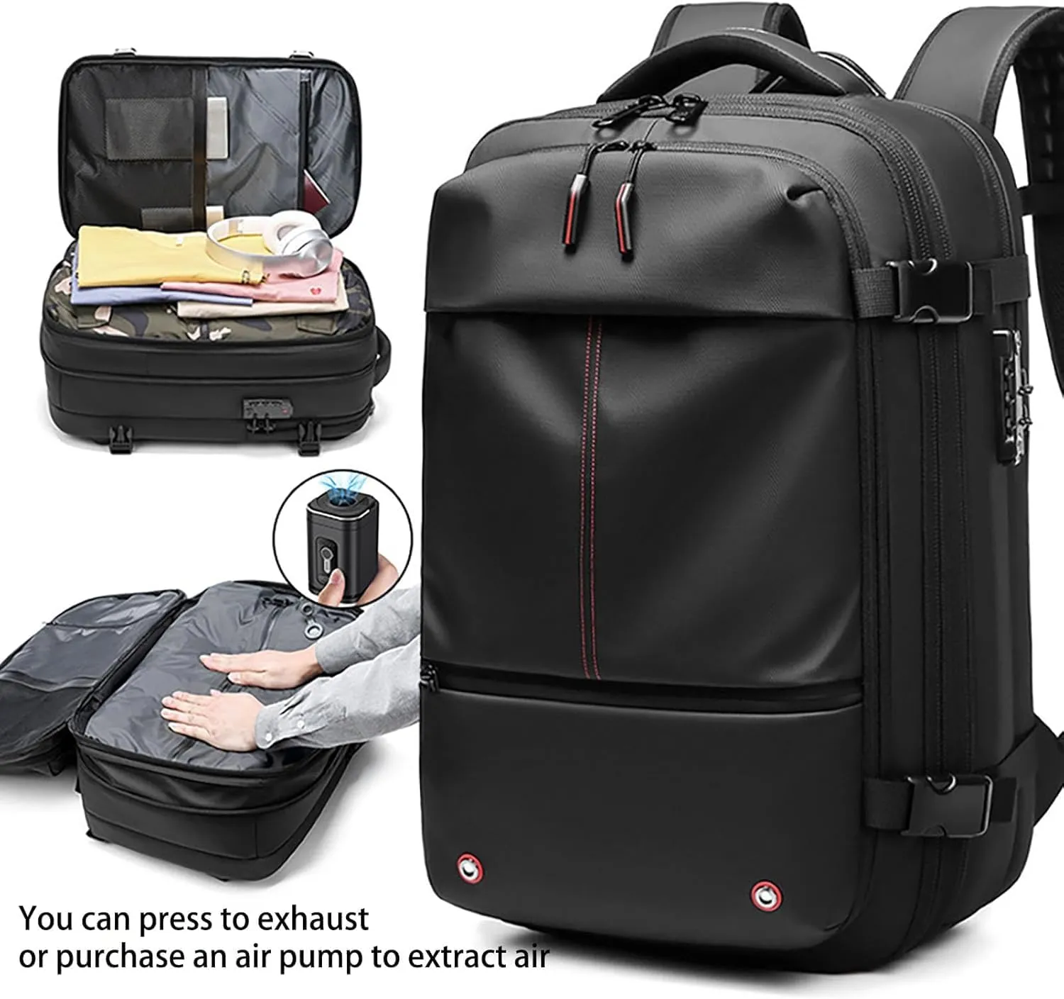 Easy Vac Pack Backpack, Easy Vac Backpack, Easyvacpack 60l Large Capacity Waterproof Anti-Theft Travel Bag (Classic-Black)
