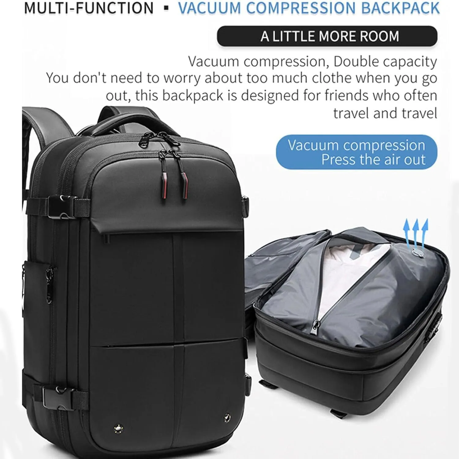 Easy Vac Pack Backpack, Easy Vac Backpack, Easyvacpack 60l Large Capacity Waterproof Anti-Theft Travel Bag (Classic-Black)