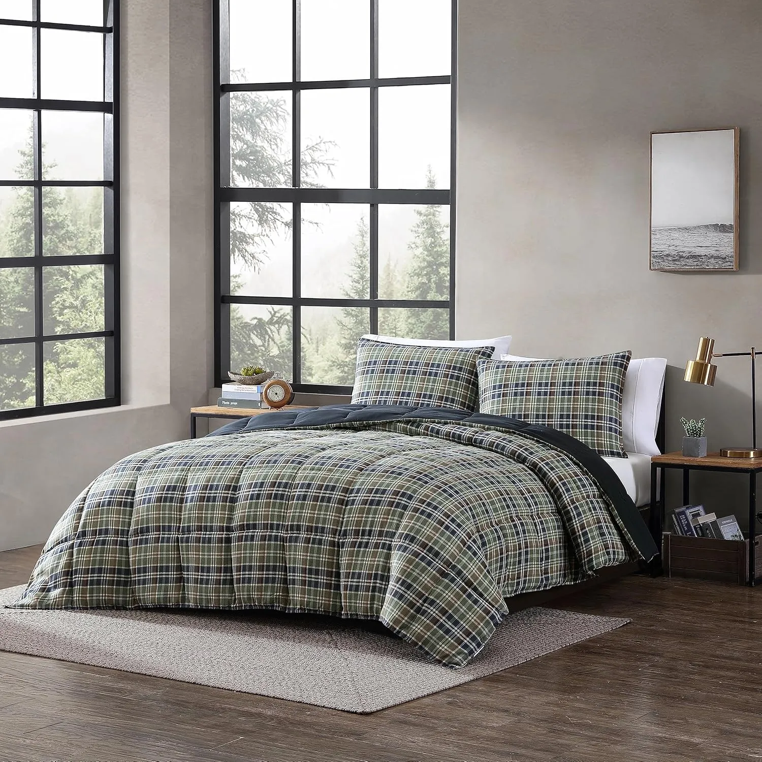 Eddie Bauer Comforter Set Reversible Plaid Alt Down Bedding with Matching Shams, Home Decor for Colder Months, King, Rugged Navy