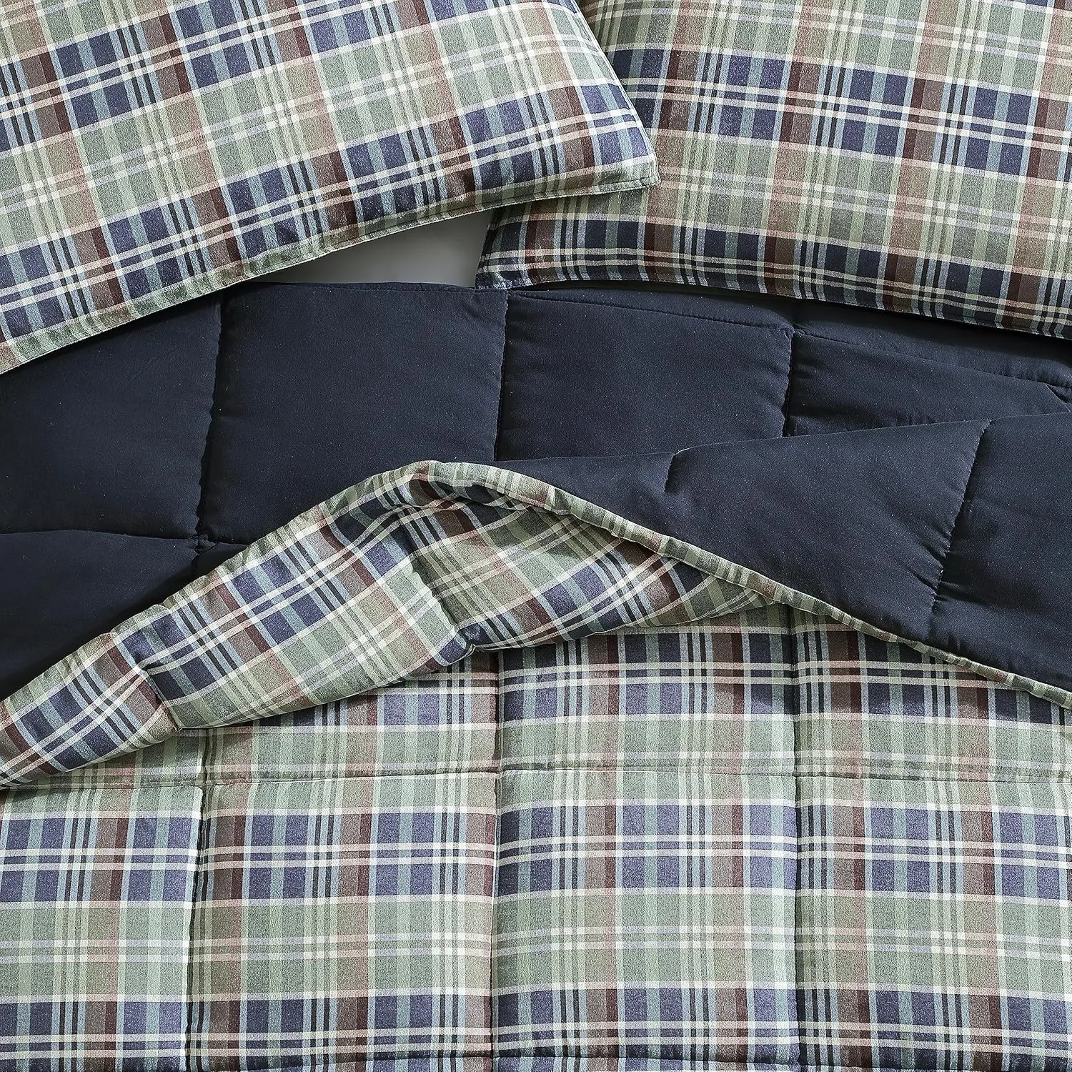 Eddie Bauer Comforter Set Reversible Plaid Alt Down Bedding with Matching Shams, Home Decor for Colder Months, King, Rugged Navy