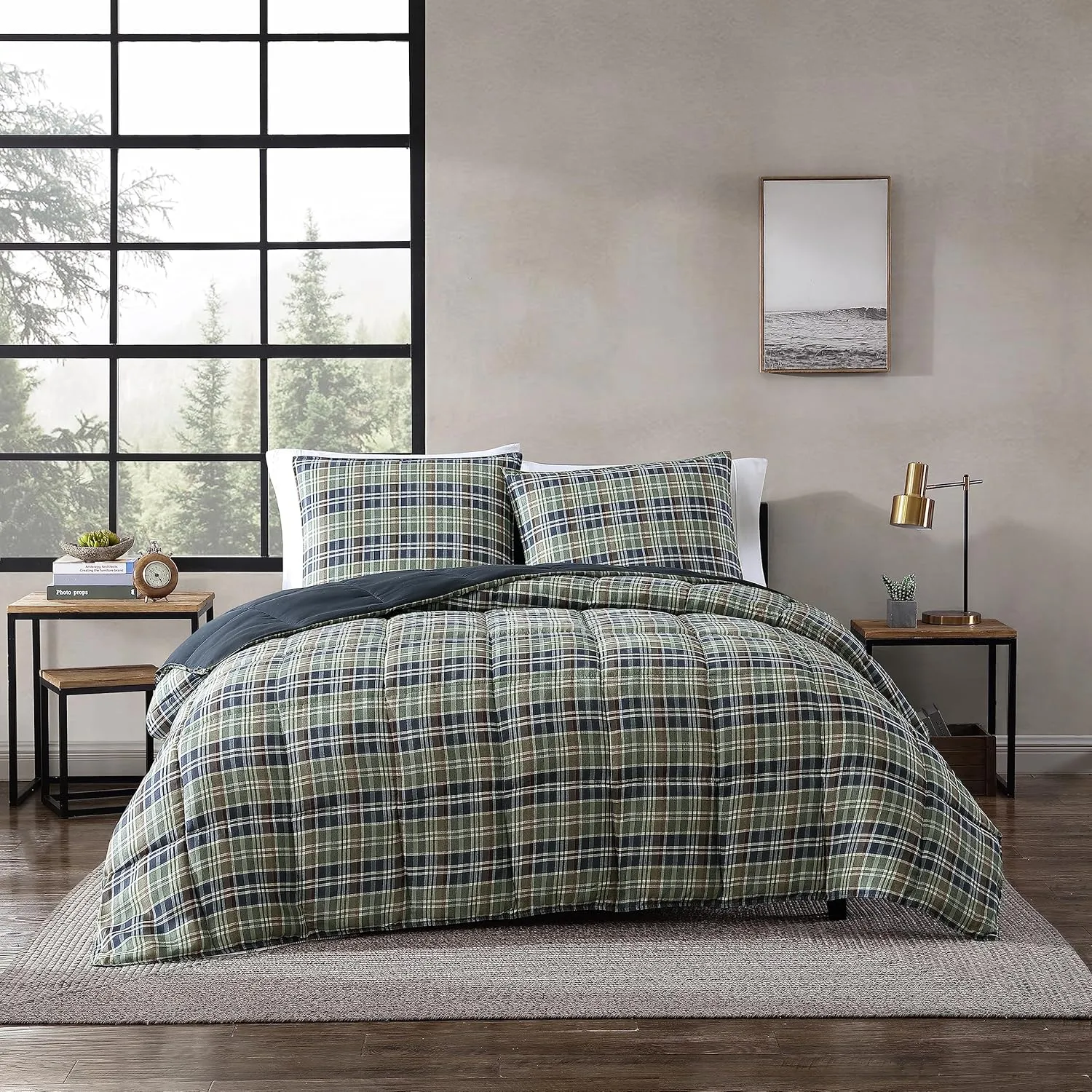 Eddie Bauer Comforter Set Reversible Plaid Alt Down Bedding with Matching Shams, Home Decor for Colder Months, King, Rugged Navy
