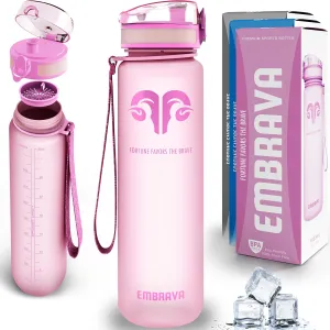 Embrava Sports Water Bottle - 32oz Large - Fast Flow Quick Sip Lid - BPA & BPS Free - Leakproof, Flip Top - Lightweight & Sturdy Tritan Plastic - Strainer for Fruit & Ice