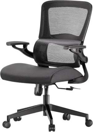 Ergonomic Office Chair, High-Back Mesh Computer Desk Chair with 45° Flip-Up Armrests, Lumbar Support, Thicker Breathable Cushion, Space-Saving Study Comfortable Chair for Home Office, Black
