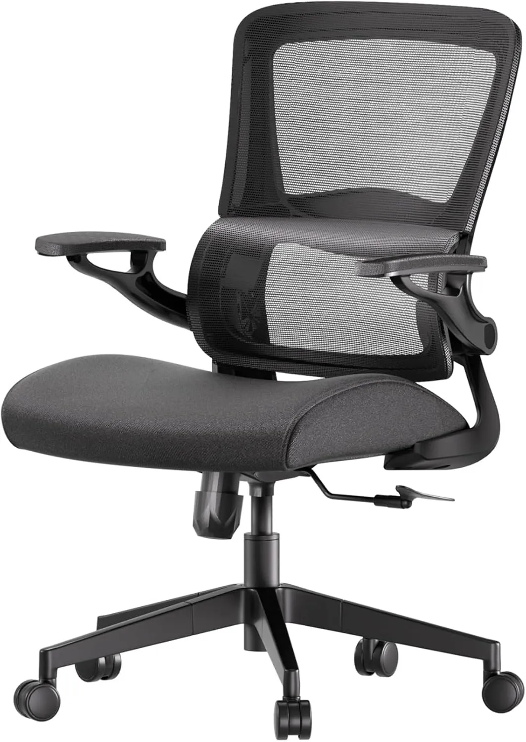 Ergonomic Office Chair, High-Back Mesh Computer Desk Chair with 45° Flip-Up Armrests, Lumbar Support, Thicker Breathable Cushion, Space-Saving Study Comfortable Chair for Home Office, Black