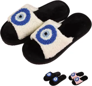 Evil Eye Slippers Evil Eye Decor Women Slippers for House Bedroom Sandals Fuzzy Plush Slides Flip Flop Indoor Outdoor Shoes