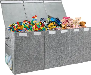 Extra Large Toy Storage Organizer with Lid, Large Toy Box Collapsible Toy Chest Storage Box Design - Toys Bin with Dividers for Kids, Nursery, Bedroom, Playroom-39.37"x13.78"x15.75''