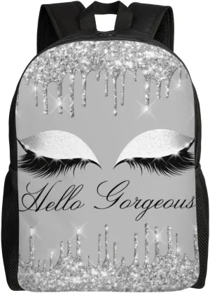 Eyelashes Silver Gray Drips Backpack – Water-Resistant Laptop Bag, 15" Compartment, Lightweight Unisex Daypack For Work & Travel