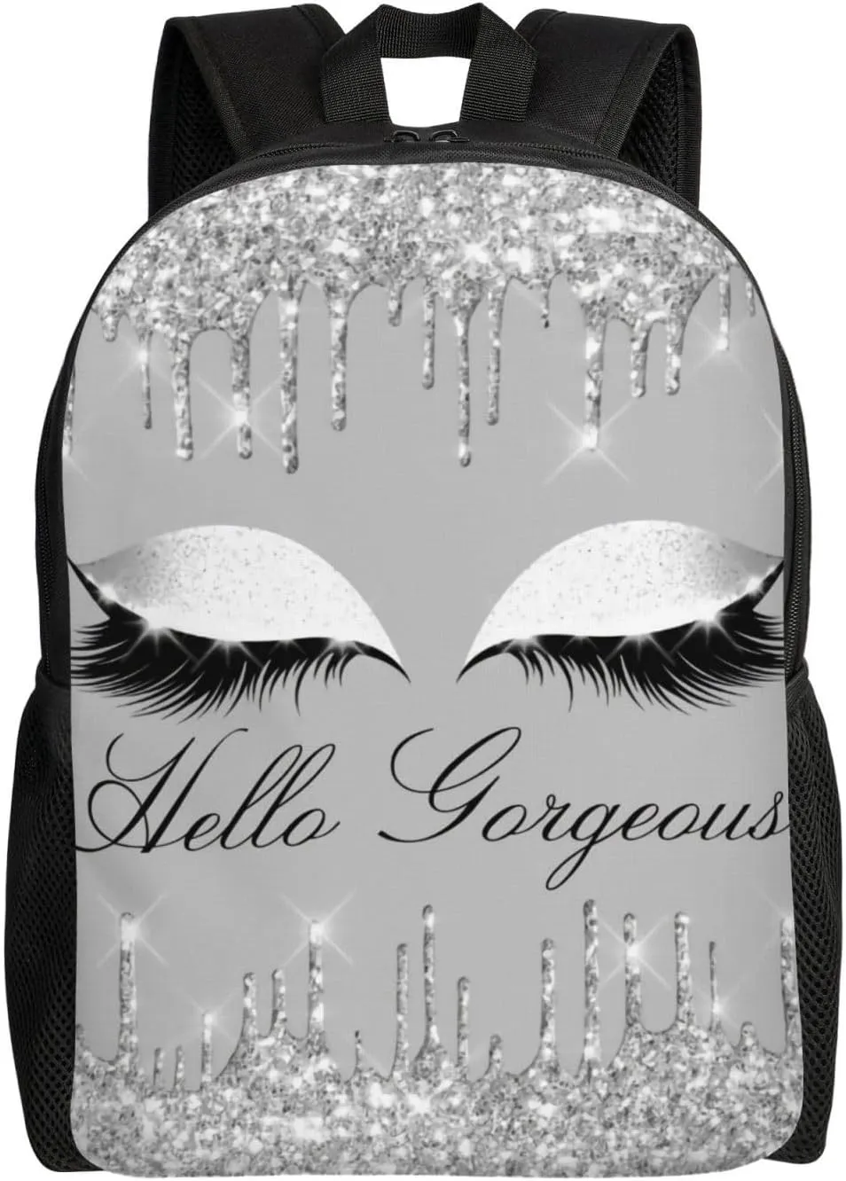 Eyelashes Silver Gray Drips Backpack – Water-Resistant Laptop Bag, 15" Compartment, Lightweight Unisex Daypack For Work & Travel