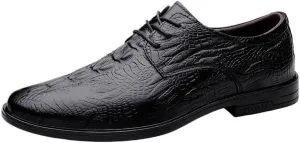 Fashion Pointed Toe Dress Shoes for Men, Men's Luxury Brogue Shoes, All Match Wedding Party Shoes, Black Crocodile Pattern Lace-up Oxford