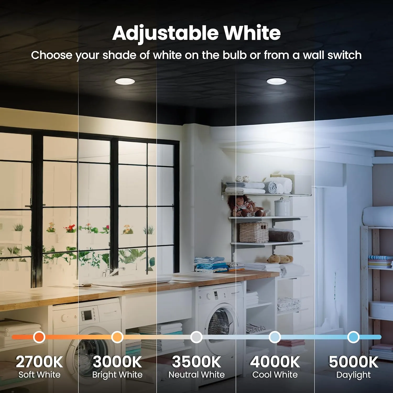 Feit Electric LED Downlight Retrofit Kit with Baffle Trim, 75W Equivalent, 5/6-Inch Dimmable Recessed Can Light, Adjustable White 2700K-5000K, 90  CRI, 50,000-Hour Lifetime, LEDR56B/6WYCA/MP/6
