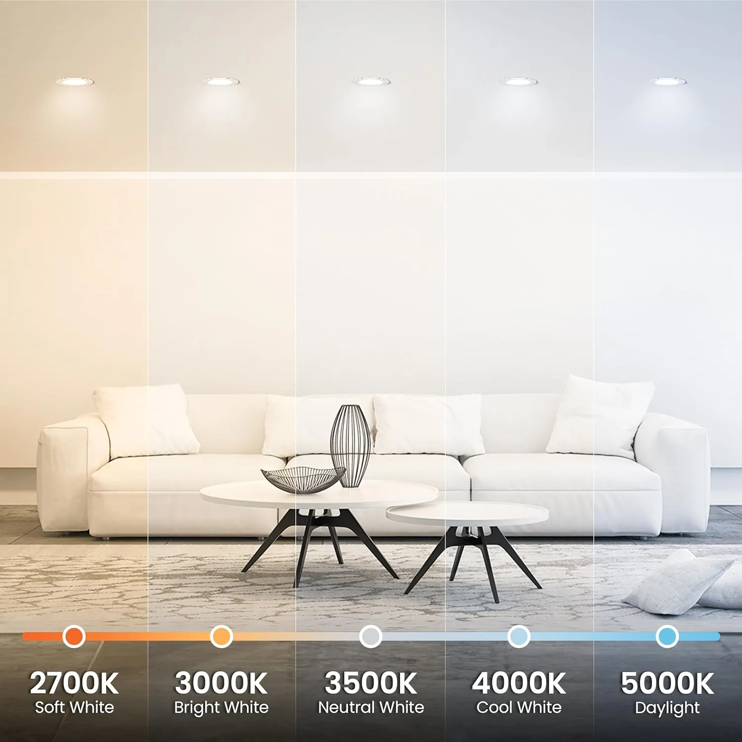 Feit Electric LED Downlight Retrofit Kit with Baffle Trim, 75W Equivalent, 5/6-Inch Dimmable Recessed Can Light, Adjustable White 2700K-5000K, 90  CRI, 50,000-Hour Lifetime, LEDR56B/6WYCA/MP/6