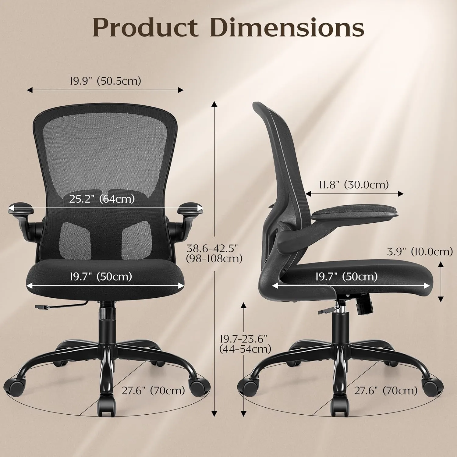 FelixKing Office Desk Chairs, Ergonomic PC Desk Chair with Wheels, Adjustable Lumbar Support and Height, Swivel Computer Chair with Flip-up Armrests, Ergo Mesh Backrest for Working (Black)
