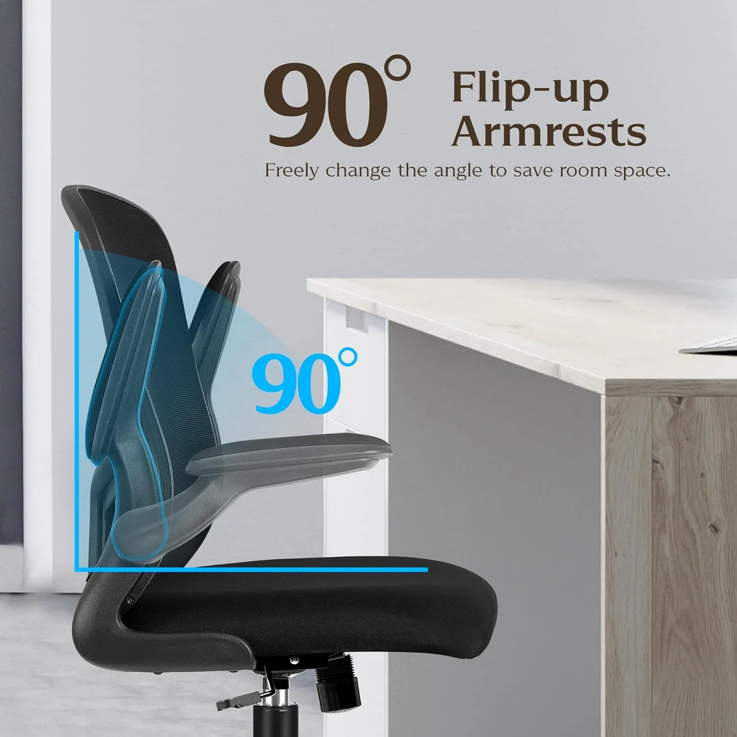 FelixKing Office Desk Chairs, Ergonomic PC Desk Chair with Wheels, Adjustable Lumbar Support and Height, Swivel Computer Chair with Flip-up Armrests, Ergo Mesh Backrest for Working (Black)
