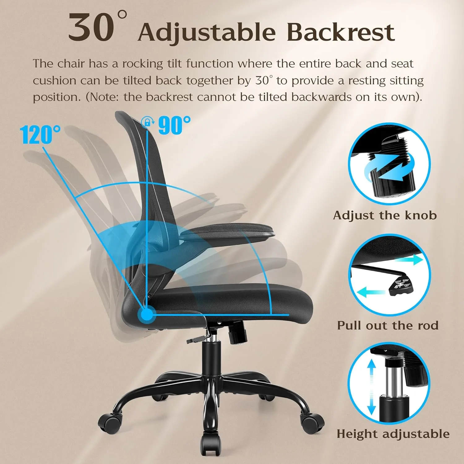 FelixKing Office Desk Chairs, Ergonomic PC Desk Chair with Wheels, Adjustable Lumbar Support and Height, Swivel Computer Chair with Flip-up Armrests, Ergo Mesh Backrest for Working (Black)
