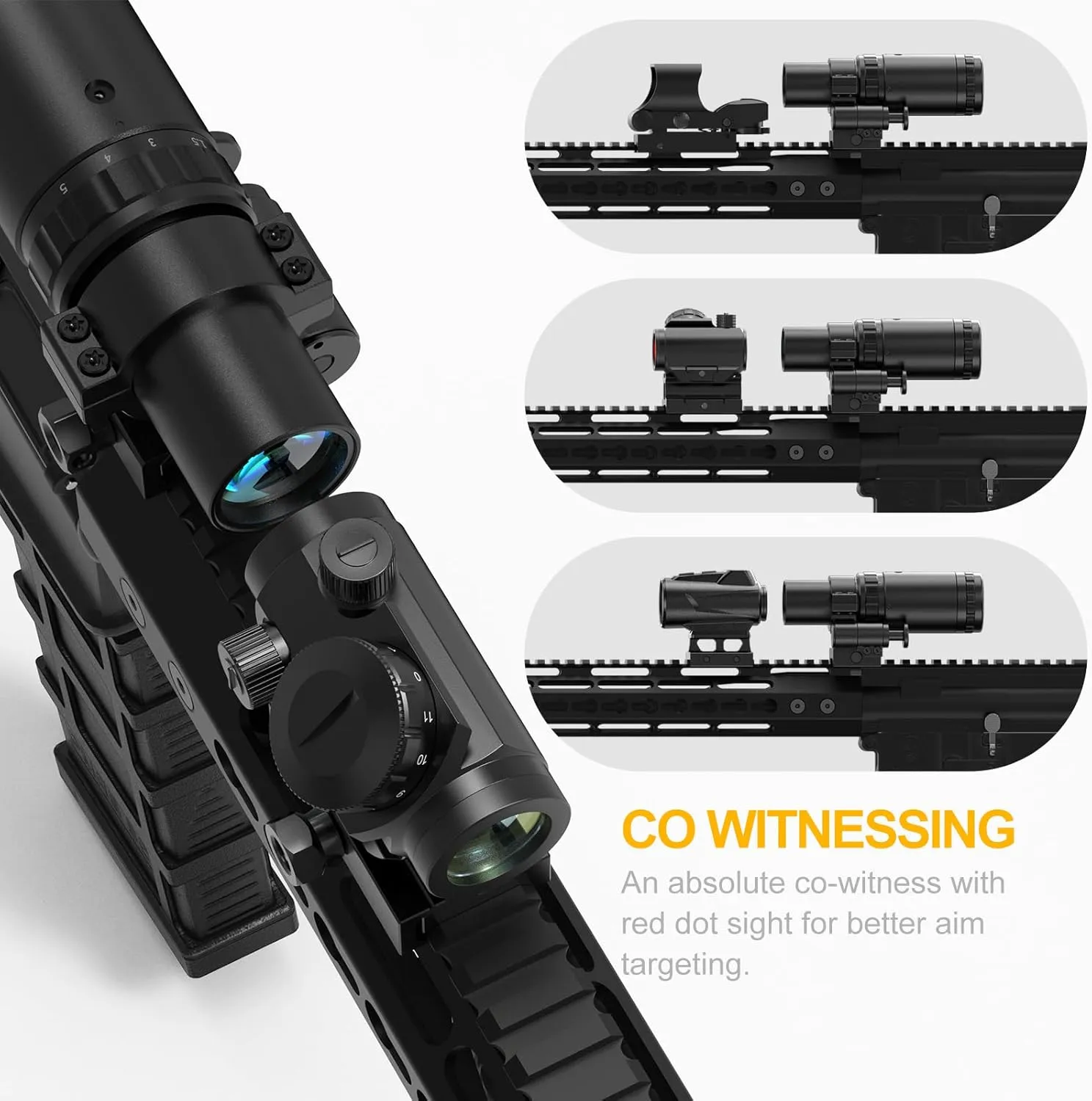 Feyachi Red Dot Magnifier 1.5X - 5X Magnification with Focus Adjustment and Flip to Left/Right Side Mount, Color Black