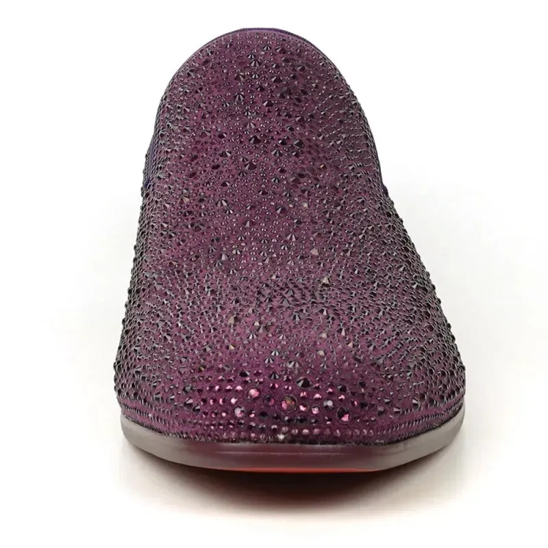 Fiesso FI-7525 Purple Suede Purple Rhinestones Slip on Loafers
