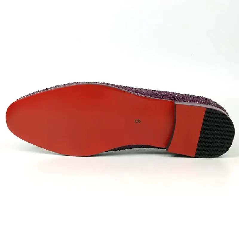 Fiesso FI-7525 Purple Suede Purple Rhinestones Slip on Loafers
