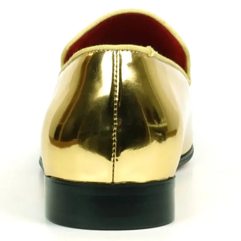 Fiesso FI-7548 Gold Patent Slip On Leafer Loafers