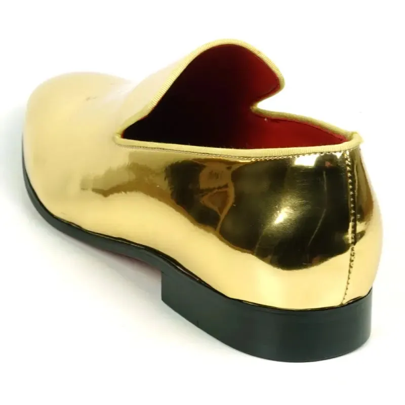 Fiesso FI-7548 Gold Patent Slip On Leafer Loafers