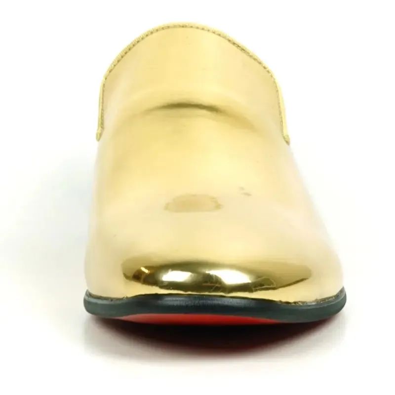 Fiesso FI-7548 Gold Patent Slip On Leafer Loafers