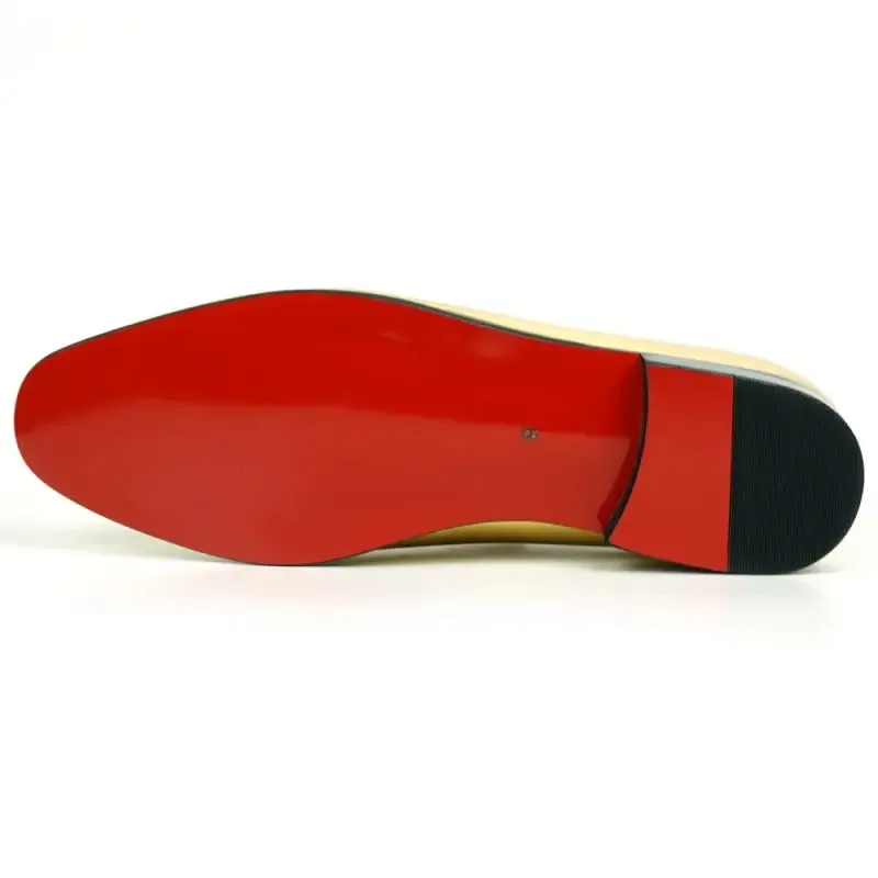 Fiesso FI-7548 Gold Patent Slip On Leafer Loafers