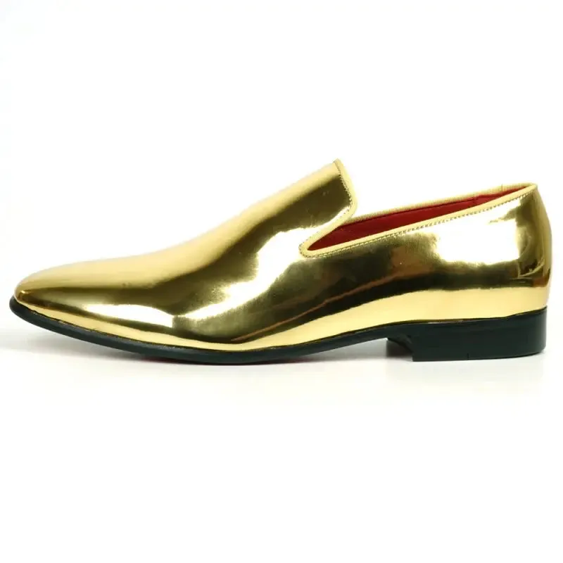 Fiesso FI-7548 Gold Patent Slip On Leafer Loafers