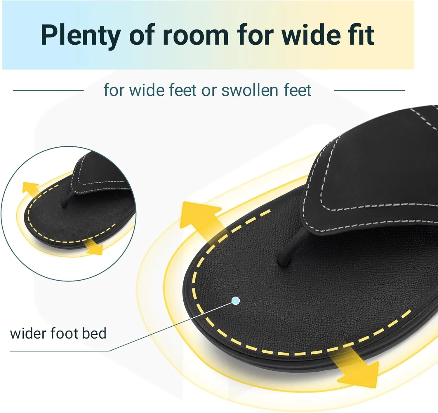 FitVille Wide Flip Flops for Women with Arch Support Wide Width Flip Flops for Women Beach Non Slip