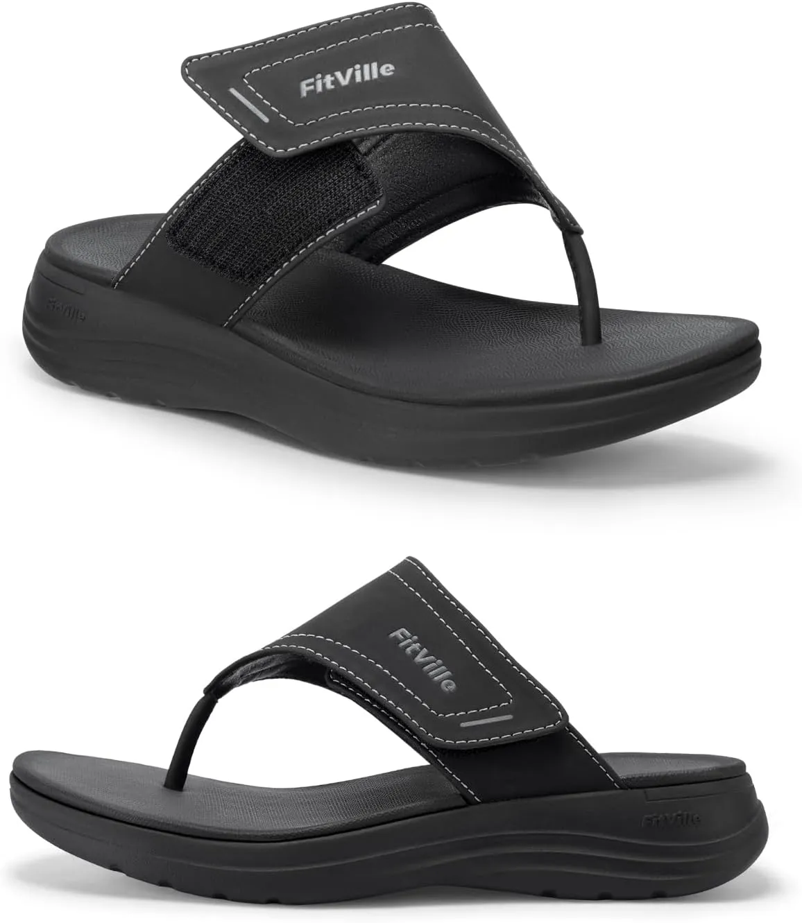 FitVille Wide Flip Flops for Women with Arch Support Wide Width Flip Flops for Women Beach Non Slip