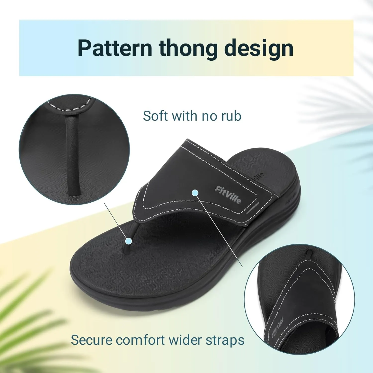 FitVille Wide Flip Flops for Women with Arch Support Wide Width Flip Flops for Women Beach Non Slip