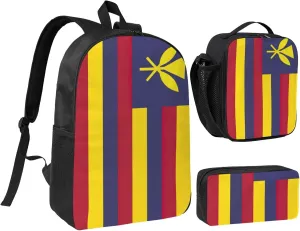 Flag of the Kingdom of Hawaii print 3PCS Backpack for Men Women Aesthetic 17 Inches Bookbag with Lunch Box Pencil Bag