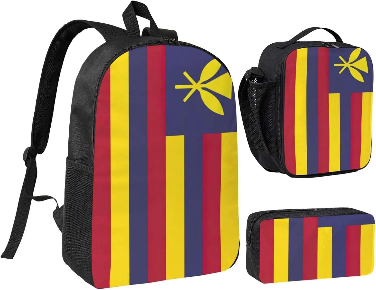 Flag of the Kingdom of Hawaii print 3PCS Backpack for Men Women Aesthetic 17 Inches Bookbag with Lunch Box Pencil Bag
