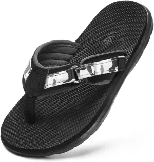 Flip Flops Boys Sandals Summer Beach Non Slip Outdoor & Intdoor Little/Big Boys Adjustable Comfortable Soft Bathroom Pool Swimming Shower Home House Sport All Black Little Kid 13