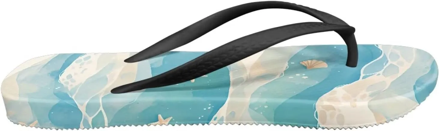 Flip Flops for Women Girls with Arch Support Slip-On Comfortable Yoga Mat Beach Slippers for Summer Outdoor Size 5.5-9.5 Black Sole