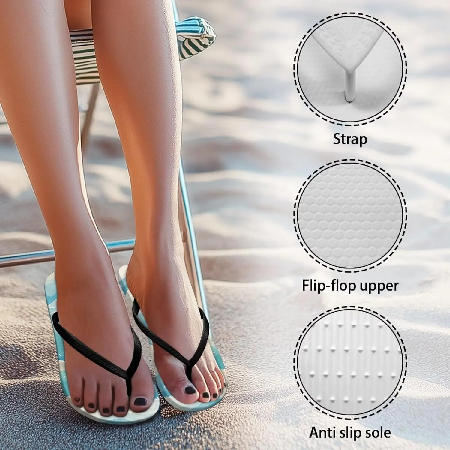 Flip Flops for Women Girls with Arch Support Slip-On Comfortable Yoga Mat Beach Slippers for Summer Outdoor Size 5.5-9.5 Black Sole